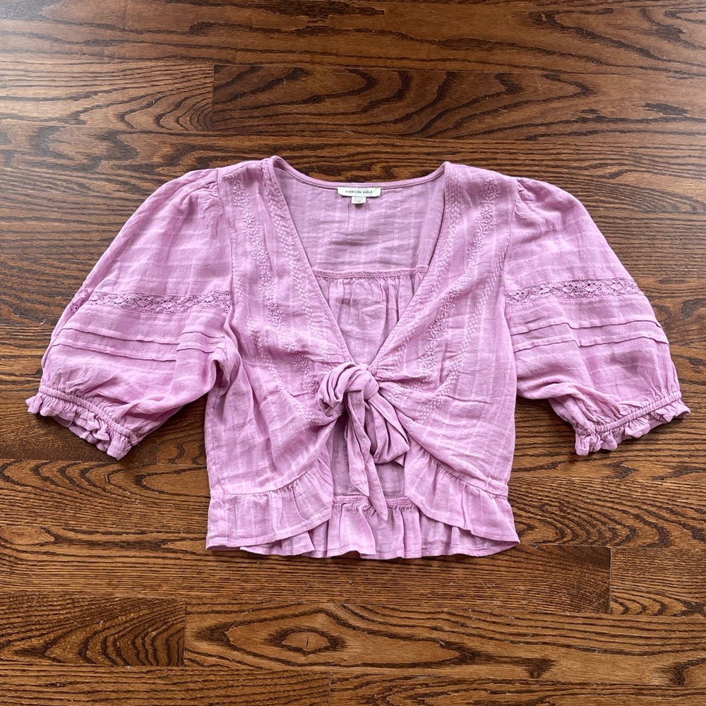 American Eagle Lavender Tie-Front Blouse